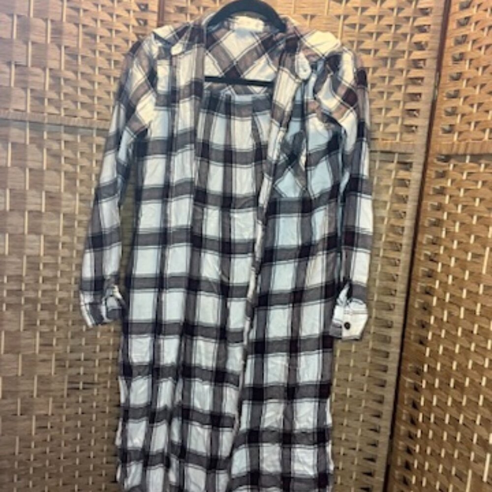 Maurices | Cream/ Maroon | Long Open Front Sherpa Jacket / Cardigan with Pockets